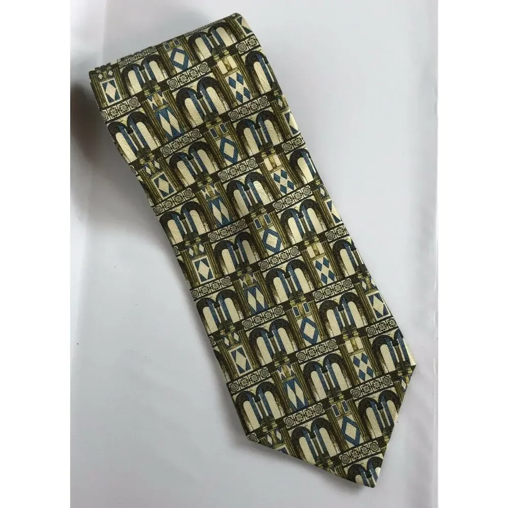 Structure Mens Necktie 100% Silk Brown Blue Beige